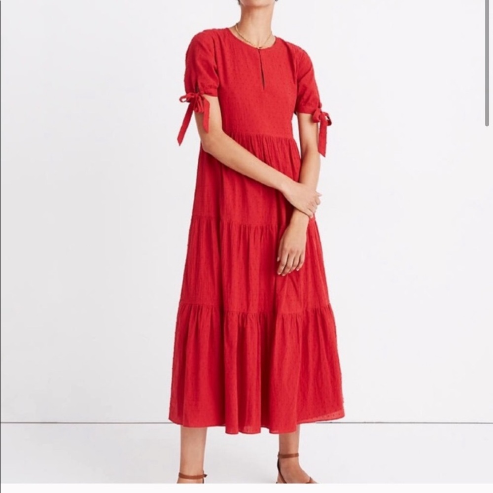 Madewell red tier maxi cotton day maxi dress XS S